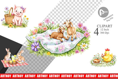 Picnic with Farm Animal Clipart Sublimation artnoy 