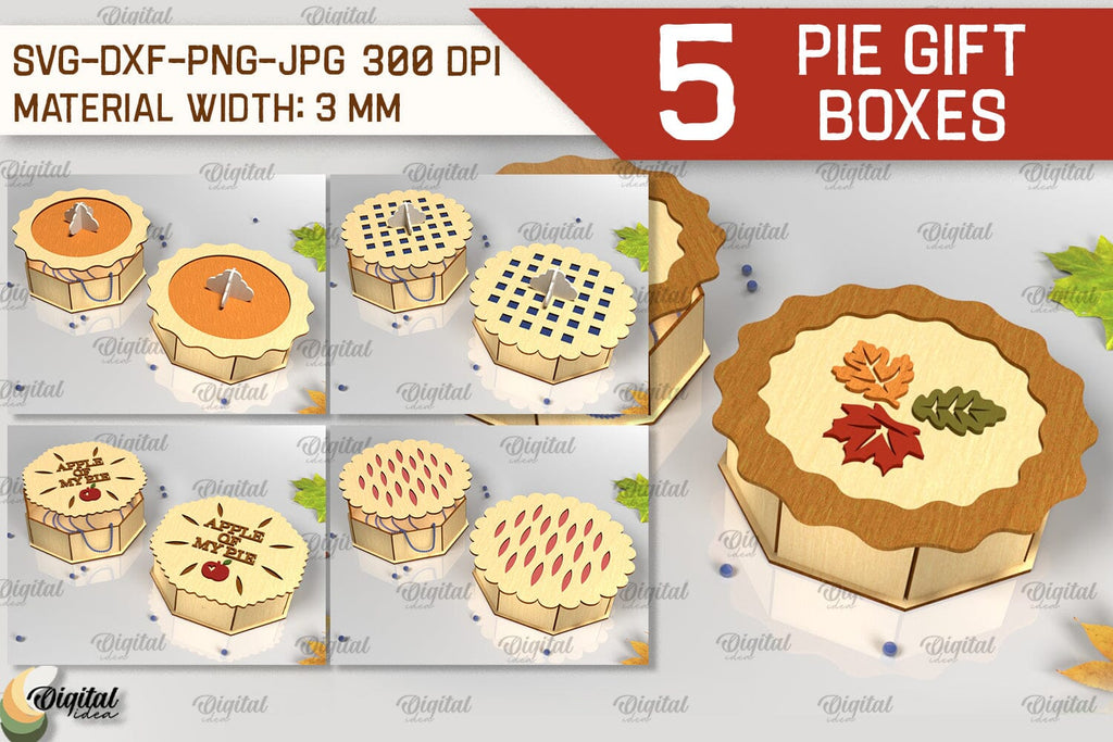 Pie Gift Boxes Laser Cut Bundle. Thanksgiving Boxes SVG - So Fontsy