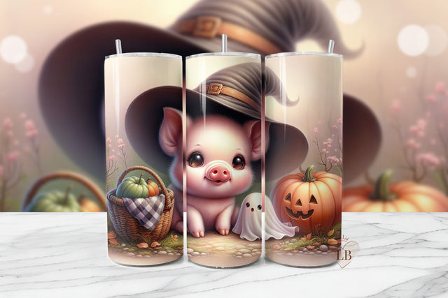 Pig and Ghost with Pumpkins Tumbler Sublimation BijouBay 