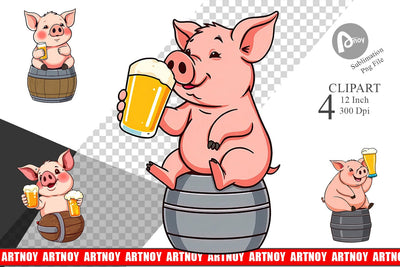 Pig Beer Day Clipart Sublimation artnoy 