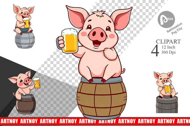 Pig Beer Day Clipart Sublimation artnoy 
