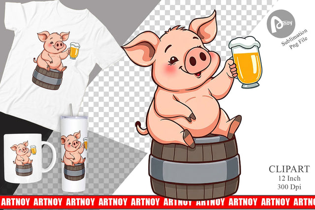 Pig Beer Day Clipart Sublimation artnoy 