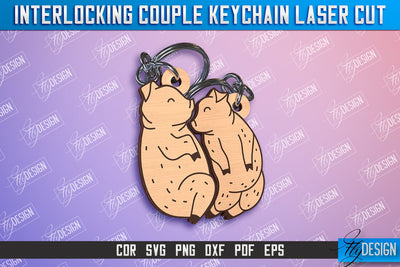Pig Couple Keychain | Interlocking Couple Keychain Design | CNC Files SVG Fly Design 