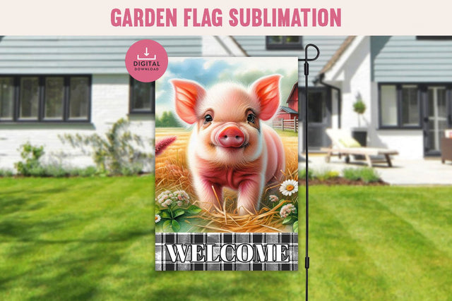 Pig Garden Flag PNG Sublimation for Farmhouse Decor Sublimation BijouBay 