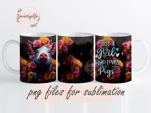 Pig Mug Wrap Design, Instant Digital Design Download Mug Wrap Design, Mug Design PNG Sublimation PrintingLife 