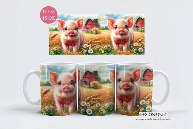 Pig Mug Wrap Sublimation – Farm Animal PNG Design Sublimation BijouBay 