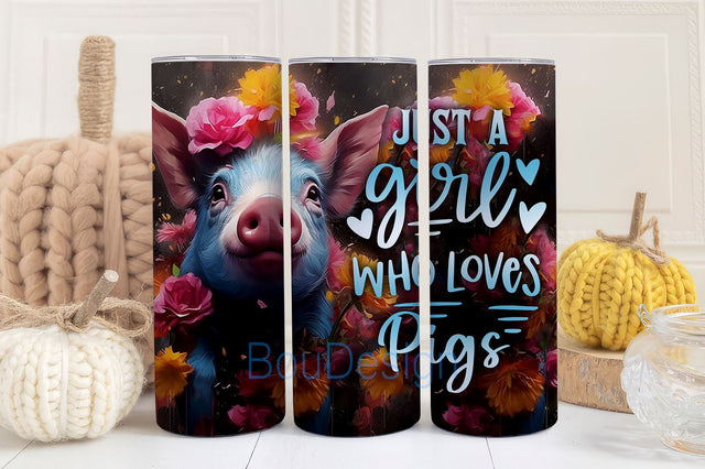 Pig Tumbler Gifts for Animal Lovers - Pig Birthday Gifts for Girls Women Friends - Floral Pig Lover Gifts - Just A Girl Who Loves Pigs Sublimation BouDesign 