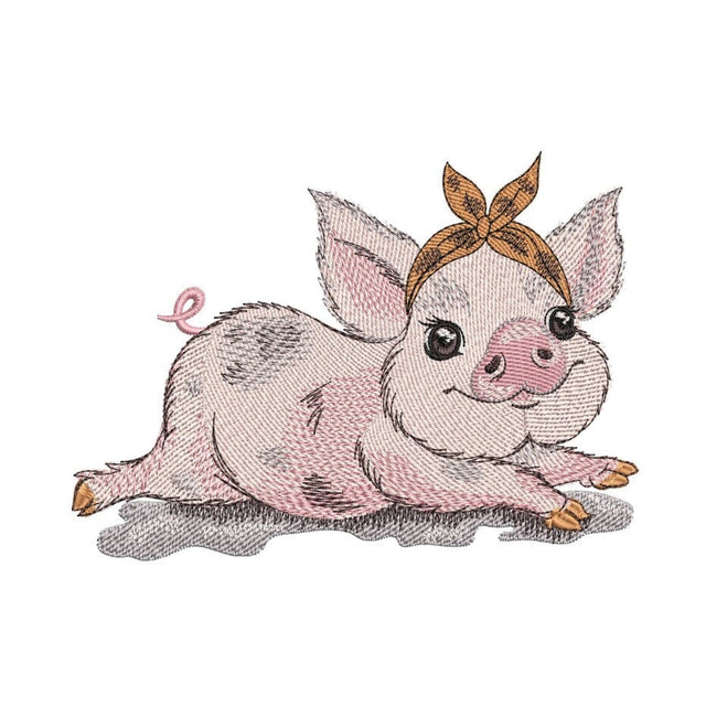 Pig with Bandana Embroidery Design, Piglet Embroidery File, Farm Piglet Embroidery, 3 sizes, Instant Download Embroidery/Applique DESIGNS Nino Nadaraia 