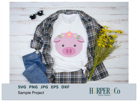 Pig with Bows and Flowers SVG PNG Cut EPS File SVG HarperNCo 