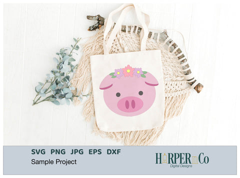 Pig with Bows and Flowers SVG PNG Cut EPS File SVG HarperNCo 