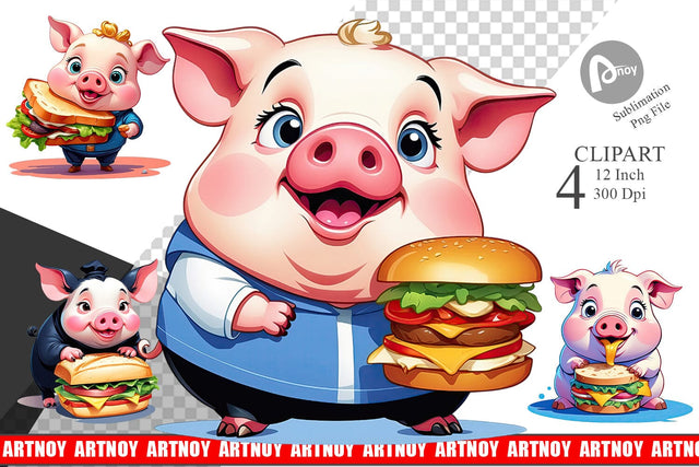Pig with Sandwich Clipart Sublimation artnoy 