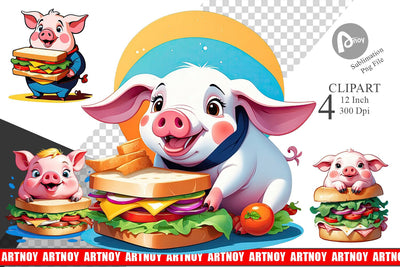 Pig with Sandwich Clipart Sublimation artnoy 