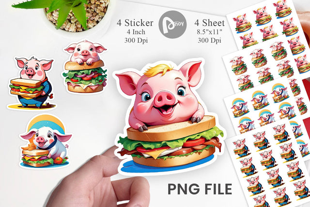 Pig with Sandwich Sticker Sublimation artnoy 