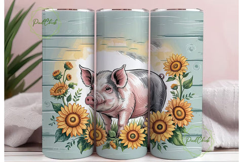 Pig with Sunflowers 20oz Tumbler Wrap Sublimation PixelChick 