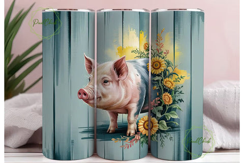 Pig with Sunflowers 20oz Tumbler Wrap Sublimation PixelChick 