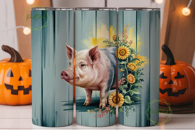 Pig with Sunflowers 20oz Tumbler Wrap Sublimation PixelChick 