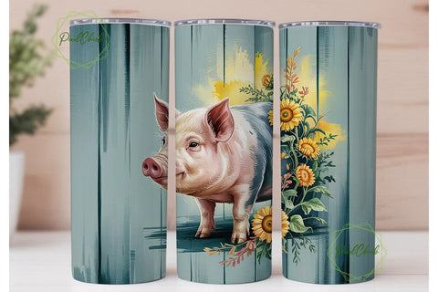 Pig with Sunflowers 20oz Tumbler Wrap Sublimation PixelChick 