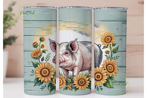 Pig with Sunflowers 20oz Tumbler Wrap Sublimation PixelChick 