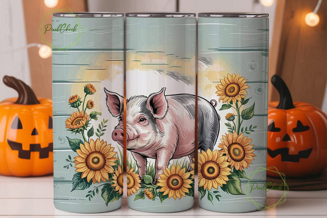Pig with Sunflowers 20oz Tumbler Wrap Sublimation PixelChick 