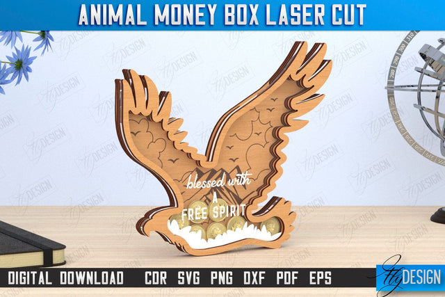 Piggy Bank Laser Cut | Eagle Shape | Money Box | Motivation Quotes | CNC File SVG Fly Design 