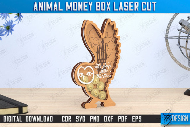 Piggy Bank Laser Cut | Owl Shape | Money Box | Motivation Quotes | CNC File SVG Fly Design 