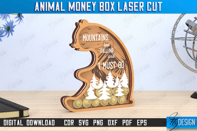Piggy Bank Laser Cut | Shape of Bear | Money Box | Motivation Quotes | CNC File SVG Fly Design 