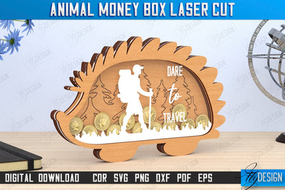 Piggy Bank Laser Cut | Shape of Hedgehog | Money Box | Motivation Quotes | CNC File SVG Fly Design 