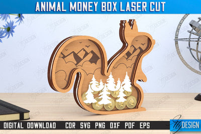 Piggy Bank Laser Cut | Shape of Squirrel | Money Box | Motivation Quotes | CNC File SVG Fly Design 