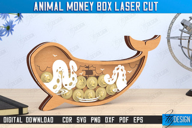 Piggy Bank Laser Cut | Shape of Whale | Money Box | Motivation Quotes | CNC File SVG Fly Design 