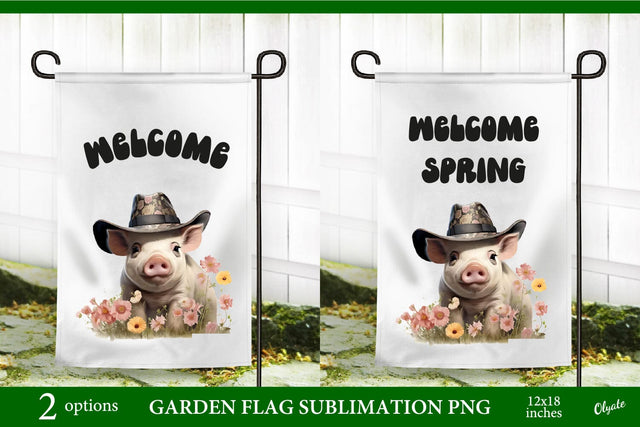 Piggy Garden Flag PNG. Farmhouse Garden Flag PNG Sublimation Olga Terlyanskaya 