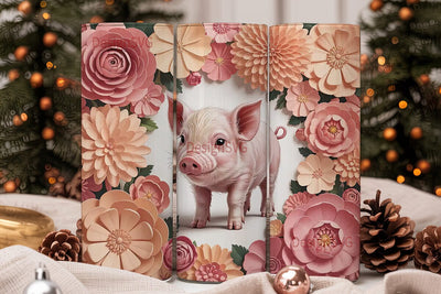Piglet and Flowers 20oz Tumbler Wrap Sublimation DesignSVG 