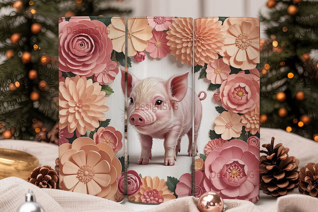 Piglet and Flowers 20oz Tumbler Wrap Sublimation DesignSVG 