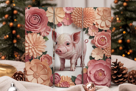 Piglet and Flowers 20oz Tumbler Wrap Sublimation DesignSVG 