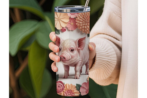 Piglet and Flowers 20oz Tumbler Wrap Sublimation DesignSVG 
