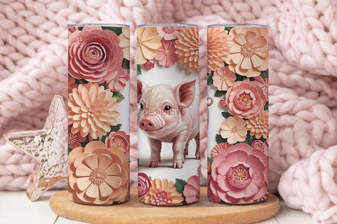 Piglet and Flowers 20oz Tumbler Wrap Sublimation DesignSVG 