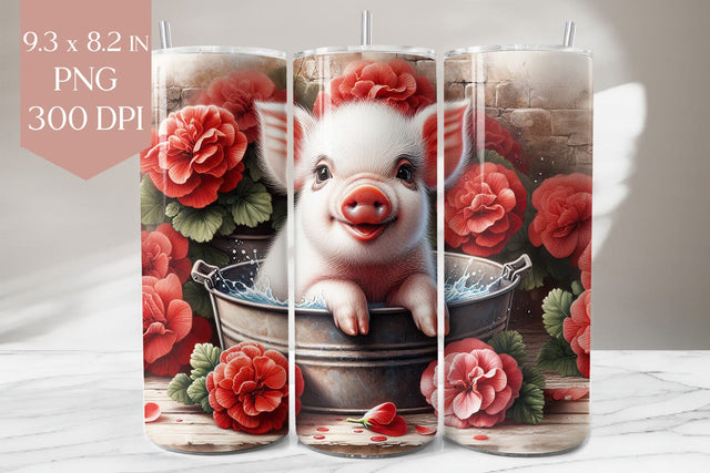 Piglet and Red Geraniums Tumbler Wrap Sublimation BijouBay 
