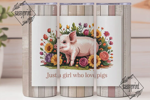 Piglet & Flowers 20oz Tumbler Wrap Sublimation sassyprint 