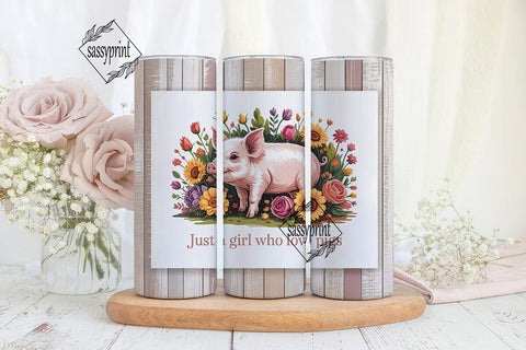 Piglet & Flowers 20oz Tumbler Wrap Sublimation sassyprint 