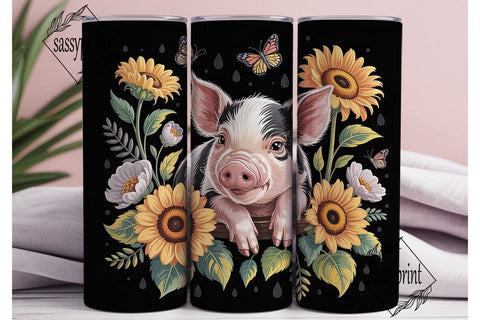 Piglet & Sunflowers 20oz Tumbler Wrap Sublimation sassyprint 