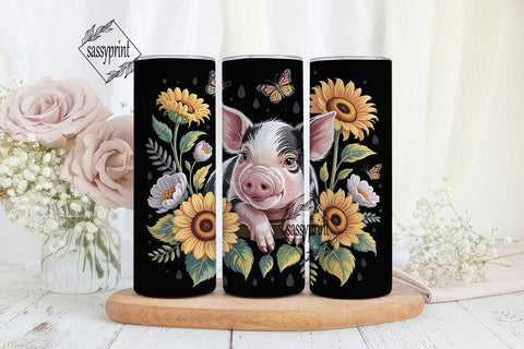 Piglet & Sunflowers 20oz Tumbler Wrap Sublimation sassyprint 