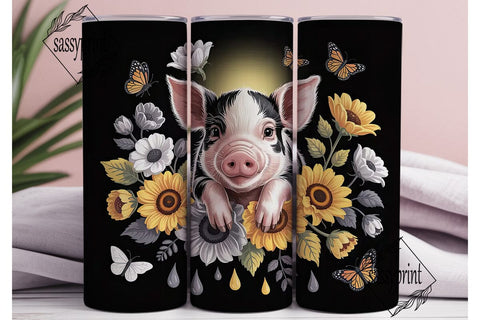 Piglet & Sunflowers 20oz Tumbler Wrap Sublimation sassyprint 