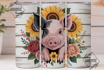 Piglet & Sunflowers 20oz Tumbler Wrap Sublimation sassyprint 