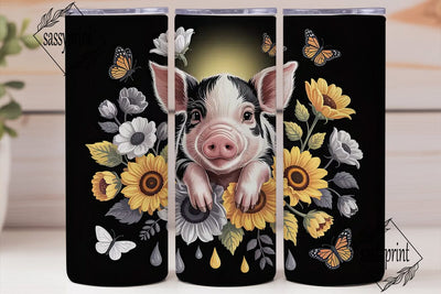 Piglet & Sunflowers 20oz Tumbler Wrap Sublimation sassyprint 