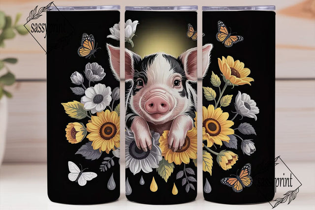 Piglet & Sunflowers 20oz Tumbler Wrap Sublimation sassyprint 