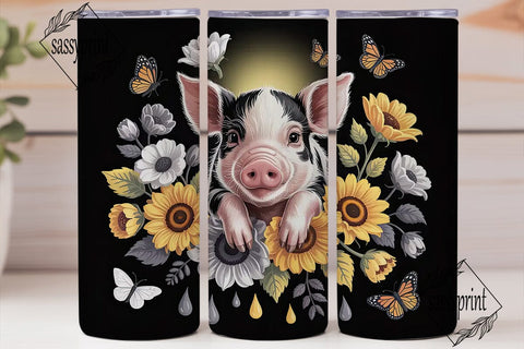 Piglet & Sunflowers 20oz Tumbler Wrap Sublimation sassyprint 