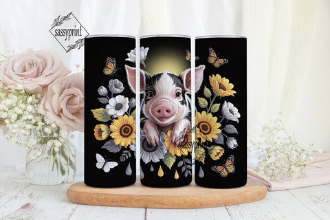 Piglet & Sunflowers 20oz Tumbler Wrap Sublimation sassyprint 
