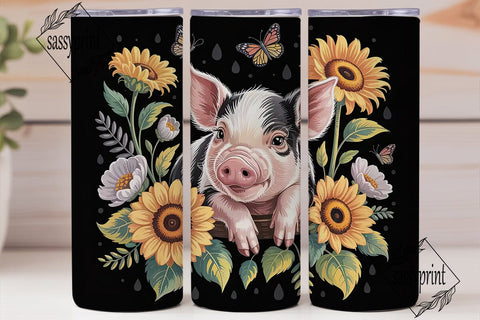 Piglet & Sunflowers 20oz Tumbler Wrap Sublimation sassyprint 