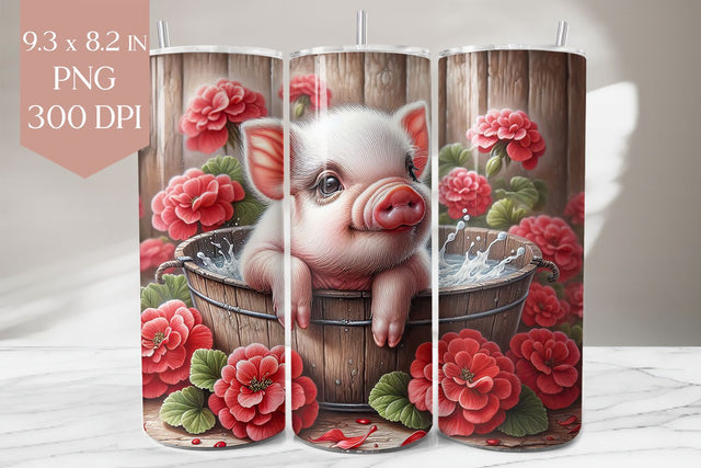 Piglet tumbler wrap, floral 20oz sublimation PNG Sublimation BijouBay 