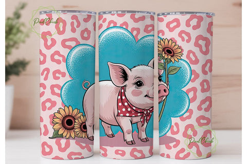 Piglet with Sunflowers 20oz Tumbler Wrap Sublimation PixelChick 