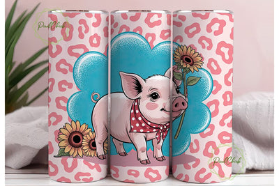 Piglet with Sunflowers 20oz Tumbler Wrap Sublimation PixelChick 
